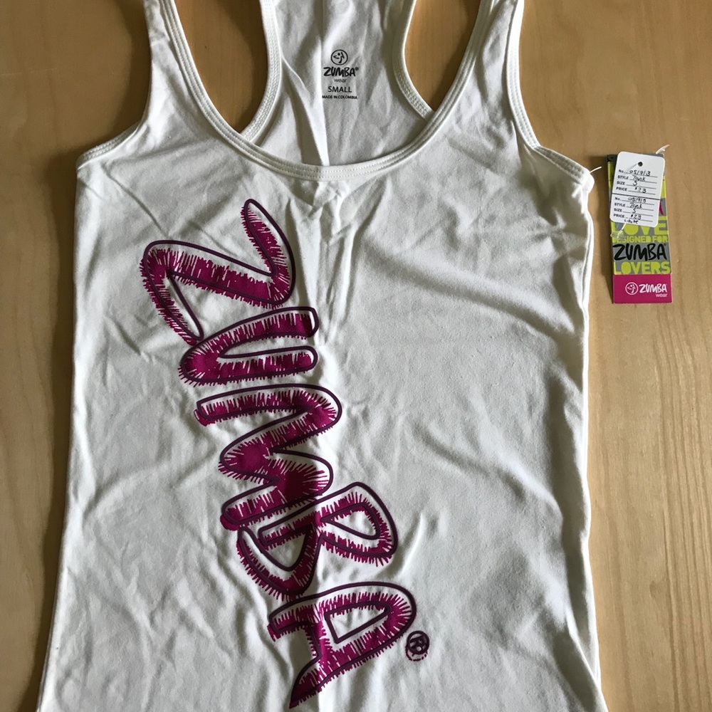 NWT Zumba Fitness white and pink tank top